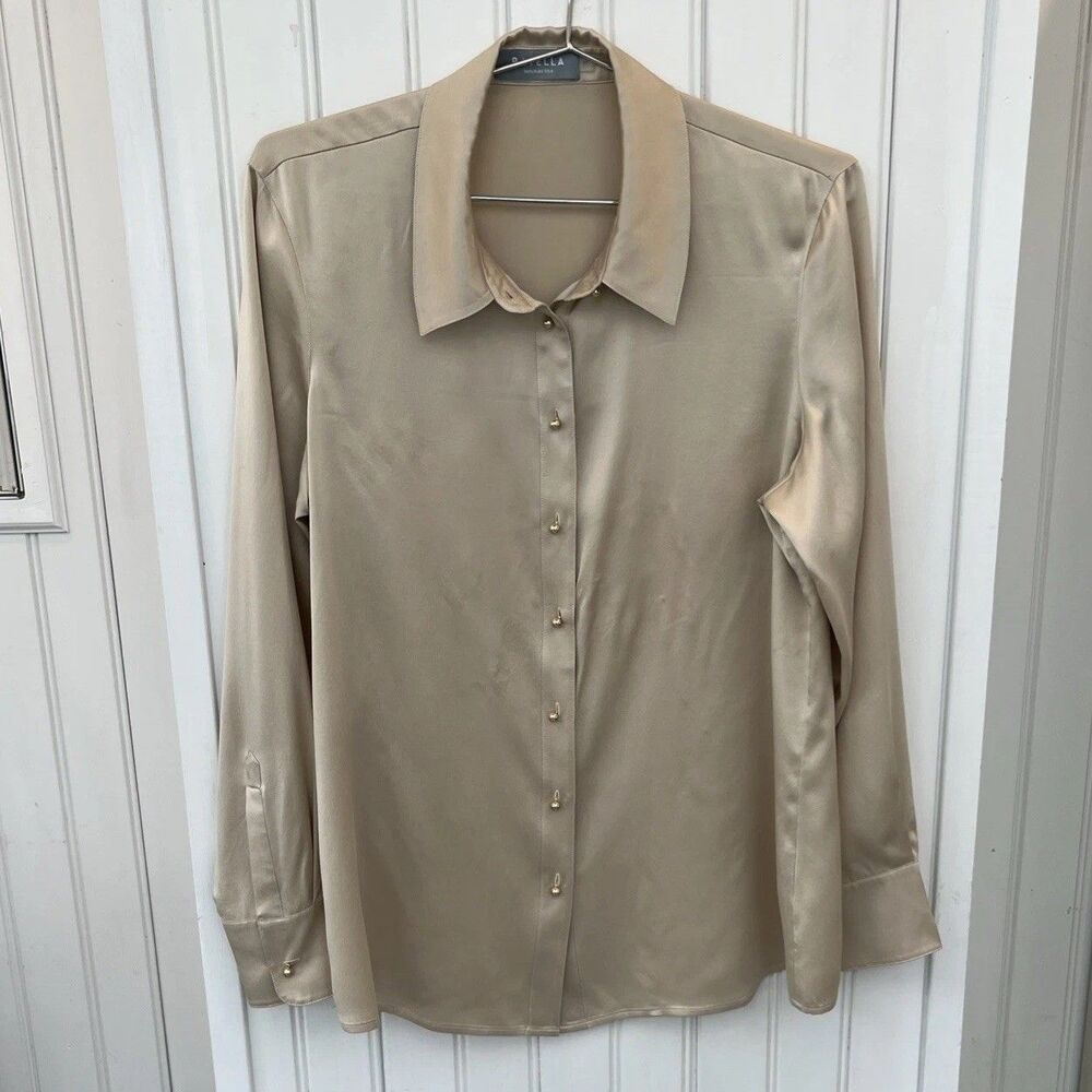 RAVELLA 100% Washable Silk Blouse Top Shirt M Long Sleeve Button Down Luxury